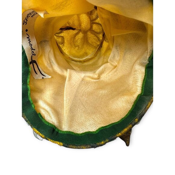 Vintage John Frederics Novelty Hat Yellow Green Tulle Sculptural Millinery MCM - Picture 7 of 8